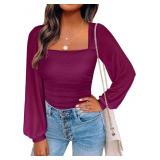 Medium Womens Square Neck Mesh Long Sleeve Tops Do