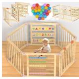 $110 Foldable Wooden Baby Playpen with Gate, Wood