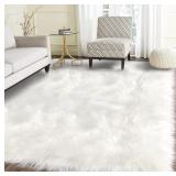 $100 High Pile Faux Fur Area Rug, 5 x 8 ft, White,