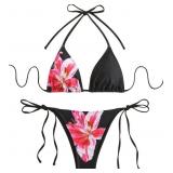XL Women's 2 Piece Floral Print Halter Neck Tie Bi