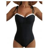 Large Women s Striped One Piece Swimsuits Tie Shou