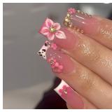 Square Press on Nails Medium Fake Nails Pink Artif