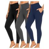 Medium 3 Pack Leggings with Pockets for Women,High