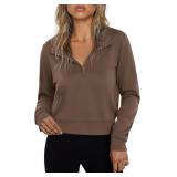 XL Women Half Zip Up Cropped Lapel Sweatshirt Quar