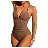 Medium One Piece Swimsuit Tummy Control Ruched Bat