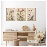 $130 Vintage Wildflower Watercolor Framed Canvas W