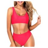 Medium Women Two Piece Scoop Neck Bikini Crop Top
