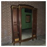 Large Vintage Ornate Triple-Door Wooden Armoire