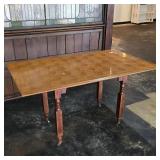 Vintage Parquet Wooden Table On Casters