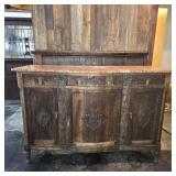 Rustic Carved Wood Sideboard w/ Marble Top