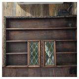 Dark Wood Hutch Top w Glass Cabinet Doors