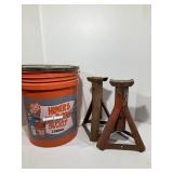 Home Depot bucket and auto jack stands