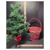 24" Tall Christmas Tree And Red And Green Basket