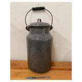 Antique Gray Enamelware Milk Jug W/Lid