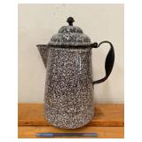 Antique Black White Enamelware Coffee Pot