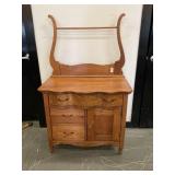 Antique Oak Wash Stand Ribbon Front Glass Pulls