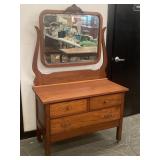 Antique Beveled Glass 3 Drawer Oak Chest