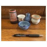 Lot Stoneware Pottery Mini Vases & Dish