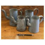 Lot of 4 Gray Splatterware Enamelware Pitchers