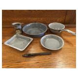 5 Vintage Pcs Gray Enamelware Splatterware
