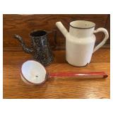 2 Enamelware Pitchers & Ladle