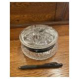 Vintage Crystal Powder Holder Etched Flowers
