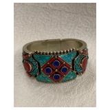 Vintage Turquoise Coral Lapis Cuff Bracelet