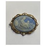 Vintage 2" Monet Blue Cameo Brooch Pin