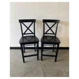 2 Wood Ladder Back Bar Stools Black