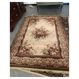 Vintage Wool Fringed Rug Green Border