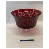 Vintage Large Ruby Red Pedestal Bowl