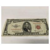 1953 United States Red Seal 5 Dollar Note