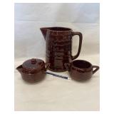 Brown Daisy Dot Marcrest Pitcher W/ Cream & Sugar