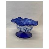 Antique Blue Enameled Glass Candy Dish