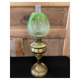 Antique Veritas Brass Acid Etched Glass Oil Lamp