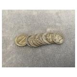 10 Silver Mercury Dimes Good Condition