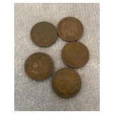 Lot of 5 Indian Head Pennies Various Dates