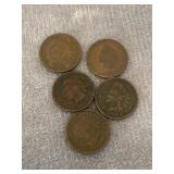 Lot of 5 Indian Head Pennies Various Dates