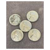 5 WWII Uncirculated 1943 Steel Pennies