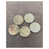 5 WWII Uncirculated 1943 Steel Pennies