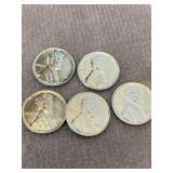 5 WWII Uncirculated 1943 Steel Pennies