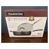 3 Pc New In Box Tramontina Deep Saute Pan Set