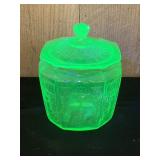 Antique Vaseline Glass Biscuit Jar W/Lid