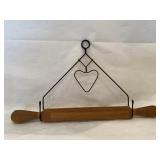 Vintage Hanging Rolling Pen W/Wire Heart Holder