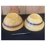 2 Yellow Stoneware Bowls Brown Ring