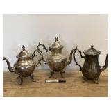 Lot of 3 Antique Silver Tea Coffee Pots