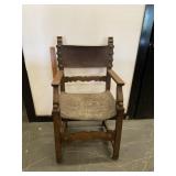 Antique Ornate Arm Chair W/ Leather Seat/Back
