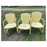 3 Vintage Yellow Metal Patio Chairs