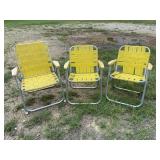 3 Vintage Aluminum Yellow Folding Metal Chairs
