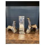 Vintage Cermaic Modern Art Silver Llamas W/Vase
